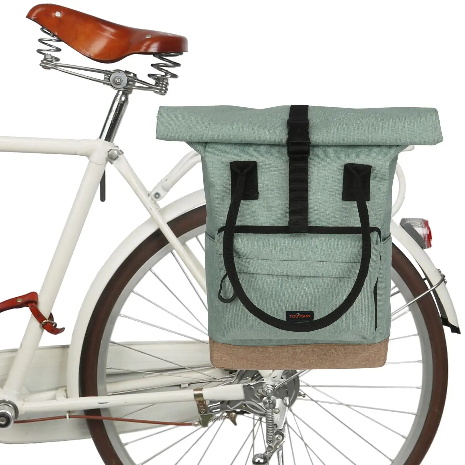 Tourbon Retro Nylon Roll-top Clip-On Market Shopping Bike Panniers Shoulder Tote School Bag Bicycle City Commuting Bags