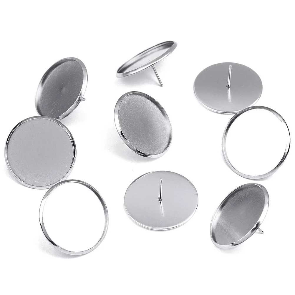 

40pcs Stainless Steel Earring Setting Post Cup Round Earstud Posts For Women Jewelry Making Cabochon Findings Gift