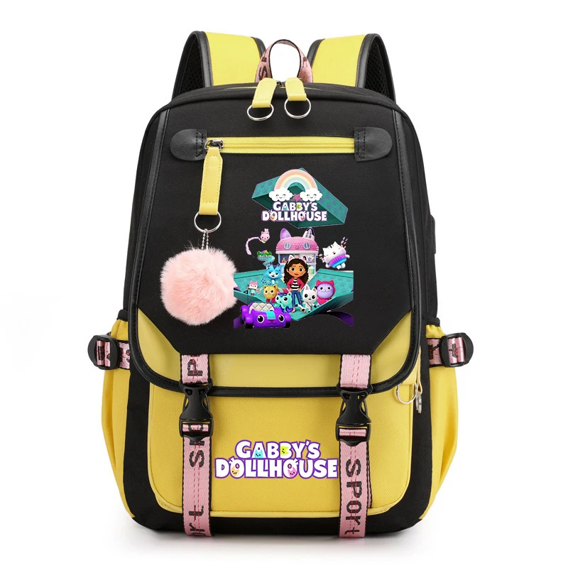 New Gabby's Dollhouse Students Durable School Bag Teenager Girls Usb Charging Backpacks Bookbag Gabby Dollhouse Backpack Women