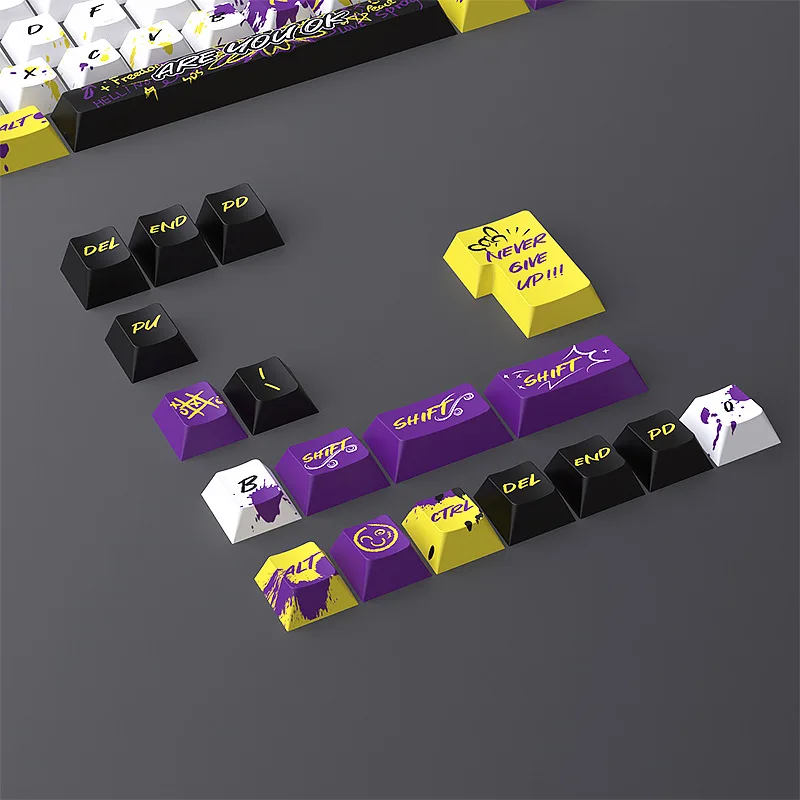 Purple Gold Theme Graffiti keycap  PBT Five-sided sublimation keycap 126 key Cherry Profile For MX Switch Mechanical Keyboard