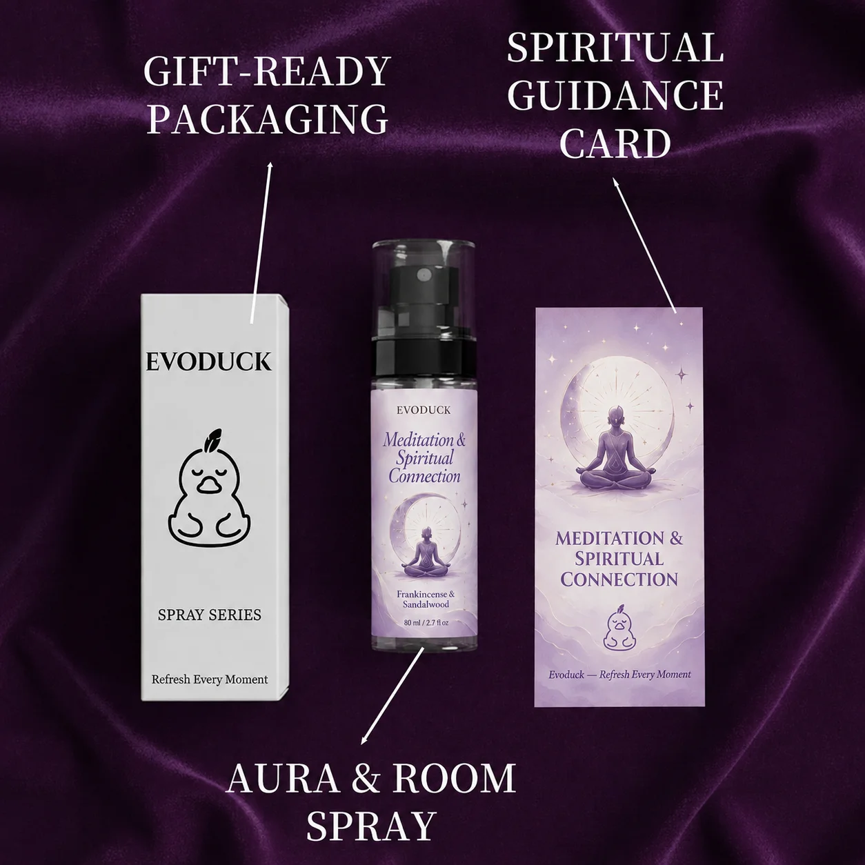 EVODUCK Meditation & Spiritual Connection Aura & Room Spray 3PCS Set, 3 x 80ml Frankincense & Sandalwood Fine Mist Fragrance, Warm Resin Woody Home Fragrance for Meditation, Bedroom, Sacred Space, Spiritual Ritual, Gift for Women, Friends & Daily Use view 5