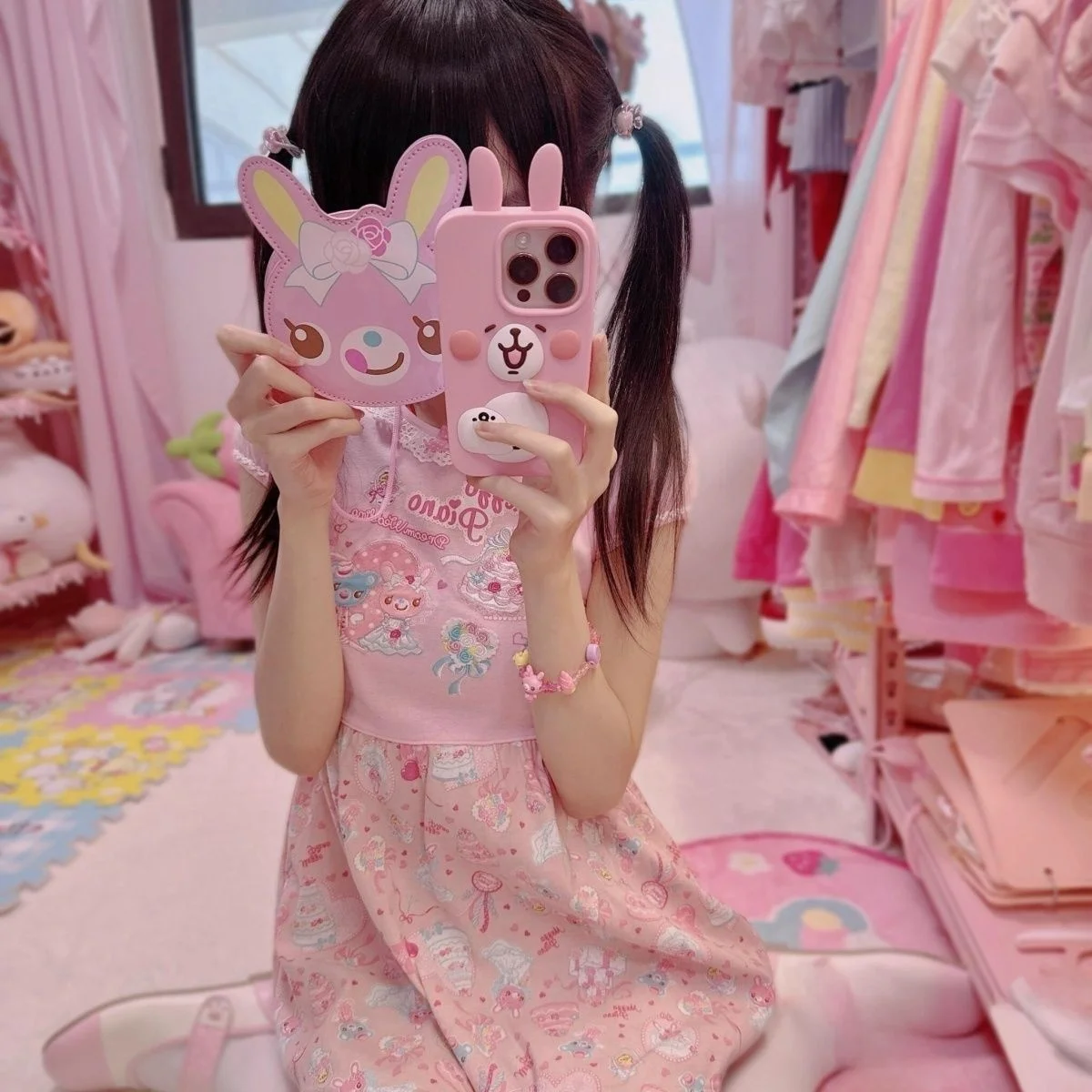 Summer Short Sleeve T-Shirt Dress Cute Rabbit Print Soft Girl Skirt Sweet Cartoon Style Revival Daughter's Dress A-Line Skirt - Image 2