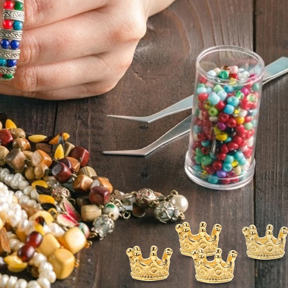 

120 Pcs Crown Mini Jewelry Bracelet Pendant Alloy Charms Bulk Golden Decor for Making Supplies