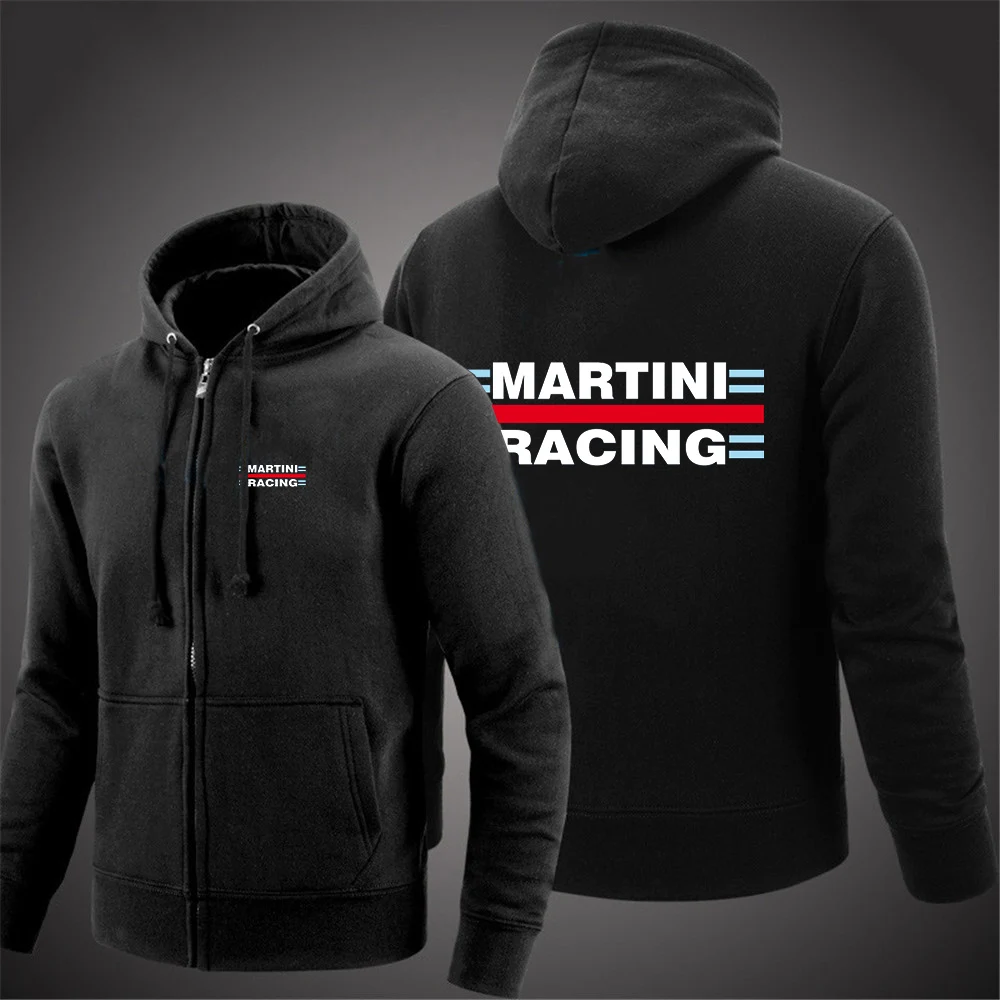 

2025 Spring And Autumn Men's Martini Racing Logo Print Pullover Hooded Hoodies Windproof Coat Zipper Drawstring Casual Jacket