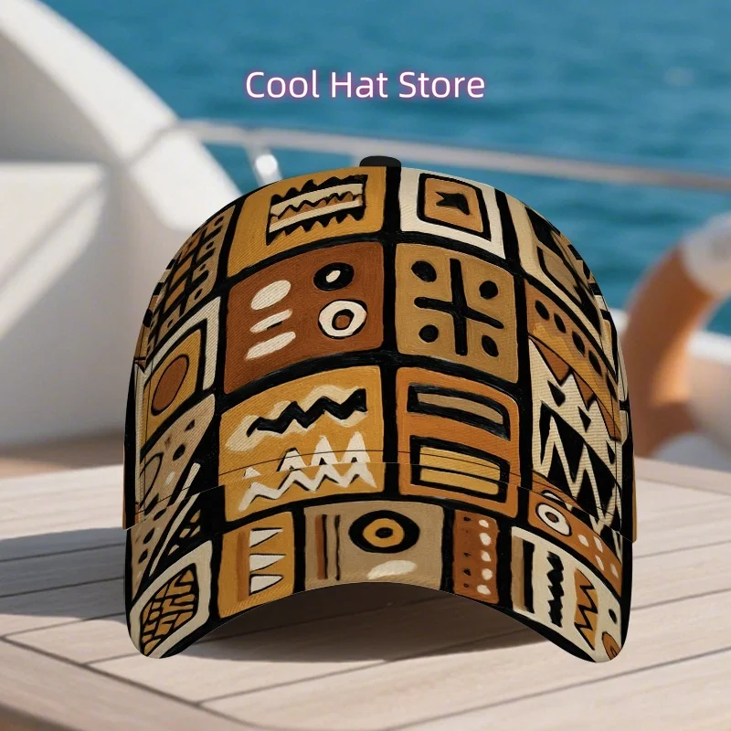1pc Men's Adjustable Snapback Baseball Cap - Lightweight Polyester Full-Body Hat with Modern Abstract Geometric Pattern, Brown/B