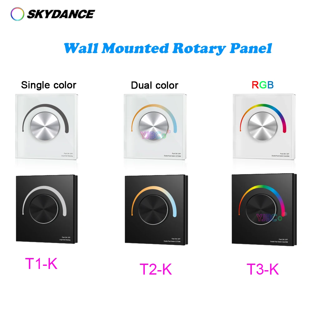 Wall Mounted 86 Type Glass single color/dual color/RGB led strip dimmer Glass dimming Rotary panel 3 channel PWM Wireless remote