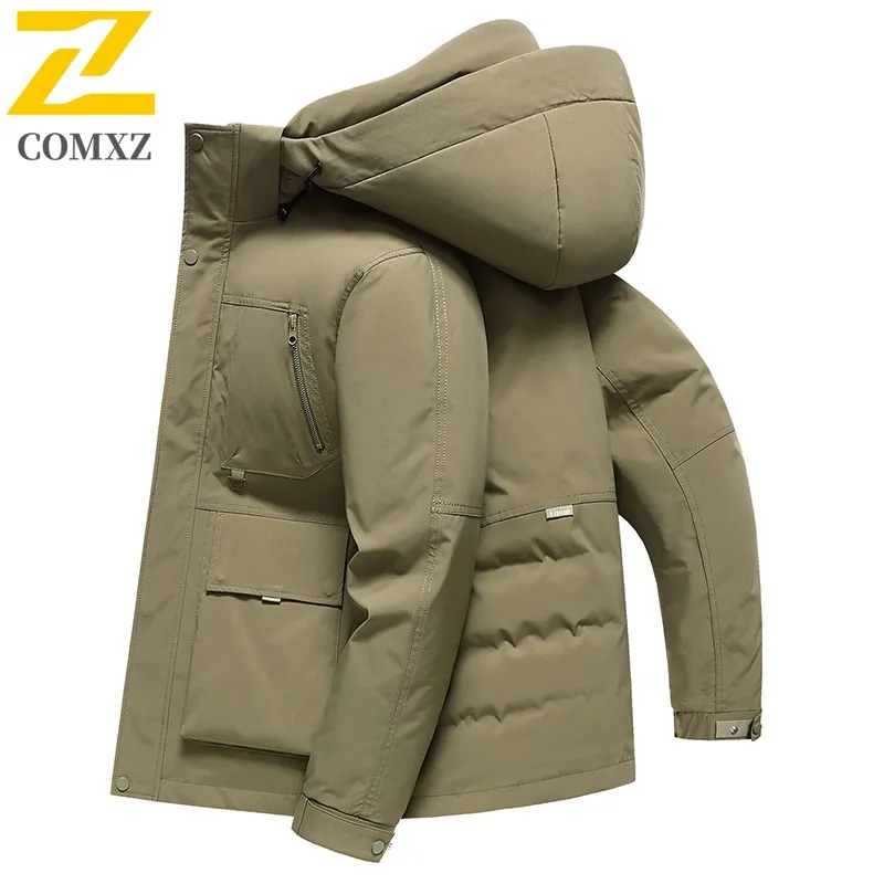COMXZ Luxurious Mens Puffer Jacket Classic Hooded Outdoor Adventure Anti-Cold Warm Parka Hiking Lightweight Autumn Winter Coat