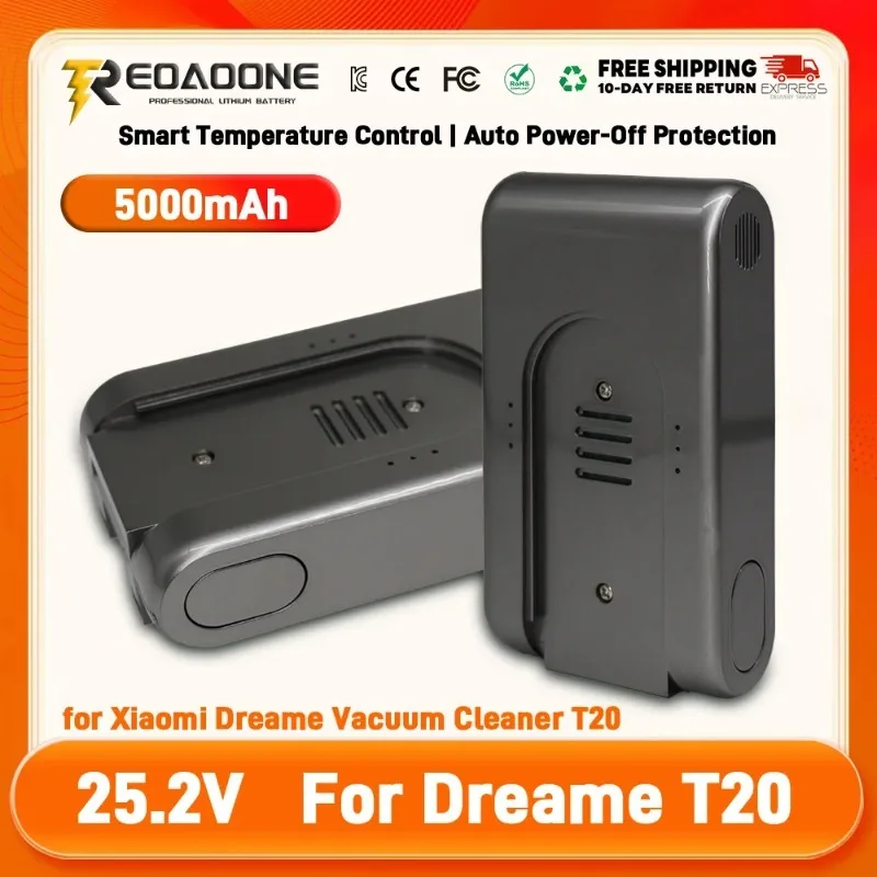 Original 25.2V 5000mAh Rechargeable Lithium-Ion Battery Pack for Xiaomi Mijia Dreame G9 G10 R10 1S T20 Wireless Vacuum Cleaner