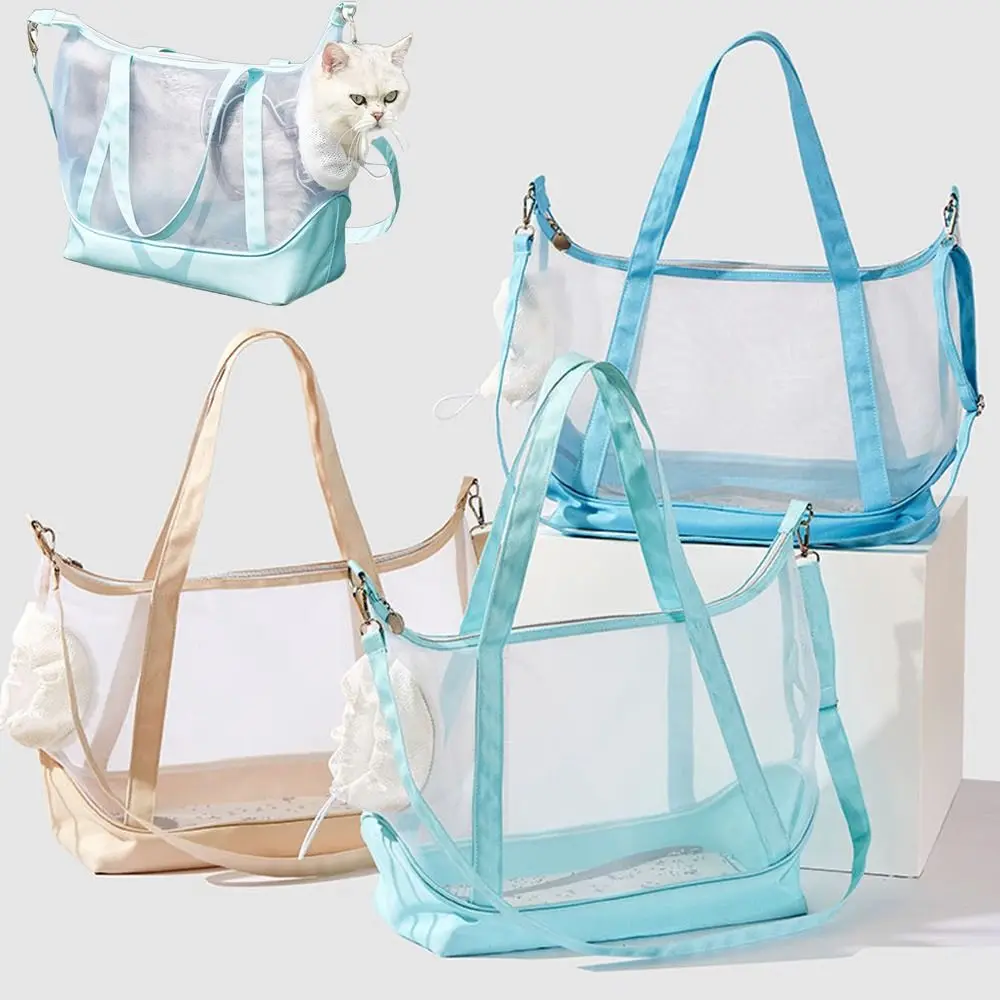 

Breathable Mesh Cat Carrier Large Space Adjustable Pet Outing Tote Bag Safety Zippers with Handle Portable Pet Shoulder Bag