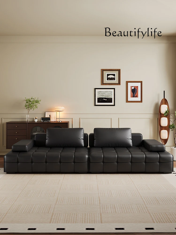 Italian minimalist cat claw leather art modern living room straight row small apartment sofa