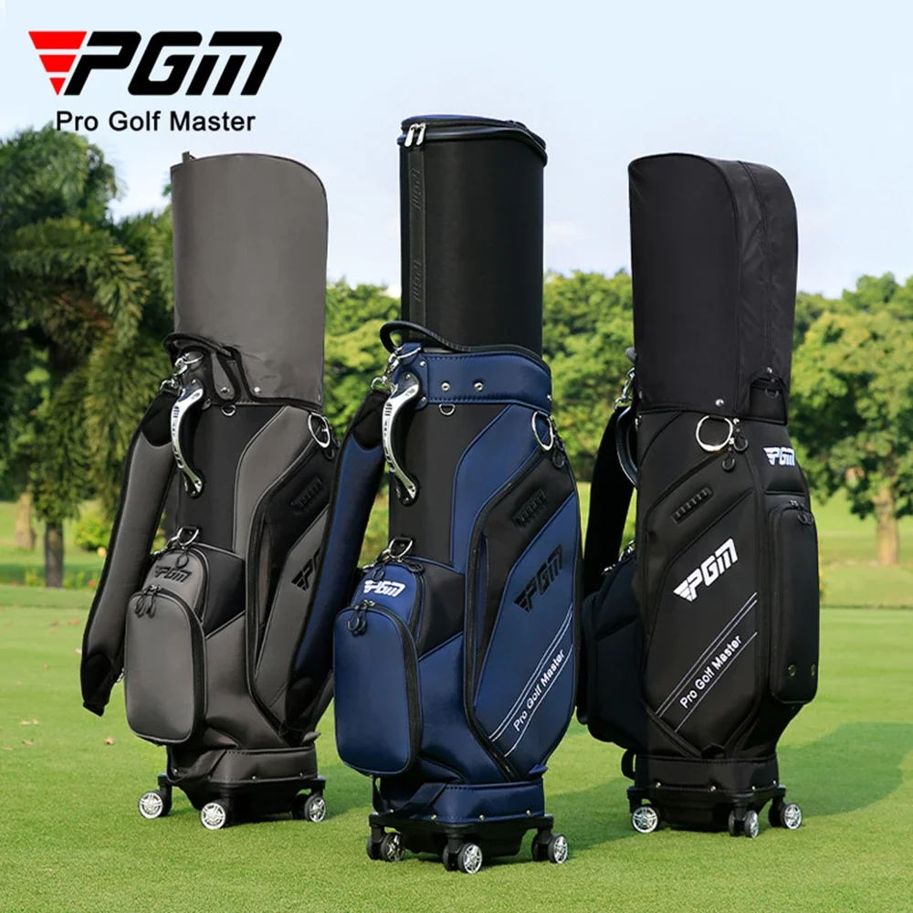 PGM Large Capacity Golf Bag,Portable Four-wheel Flat Push Golf Telescopic Bag with Rain Cover,Men and Women Hardshell Ball Bag