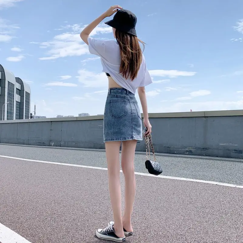 Summer Elastic Crotch Invisible Zipper Denim Sexy Dress for Sex Women's Sex Dress High Waist A-line Short Skirt Trouser Skirt