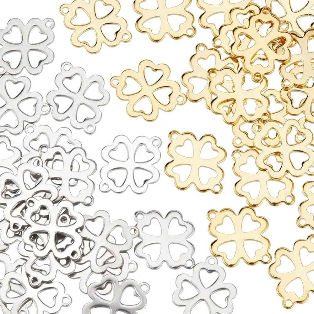 Stainless Steel Connector Charms Clover Links Charms Golden Four Leaf Clover Connector Charms Luck Pendants for DIY Bracelet