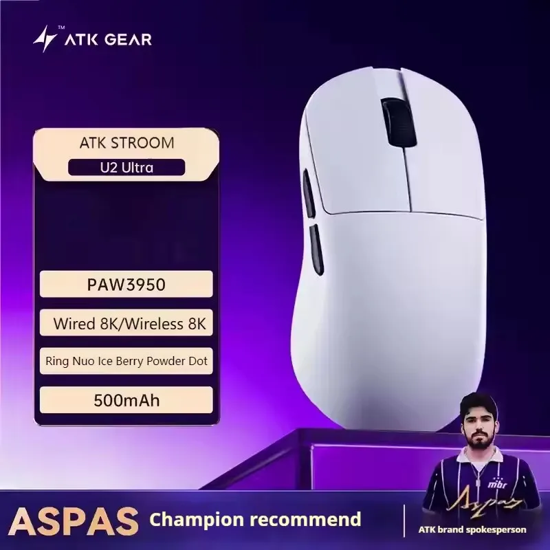

ATK U2 Mouse Tri Mode Wireless Mouse Paw3950 8000Hz Low Delay Lightweight Paw3395 Gaming Mice For FPS Gamer PC Accessories