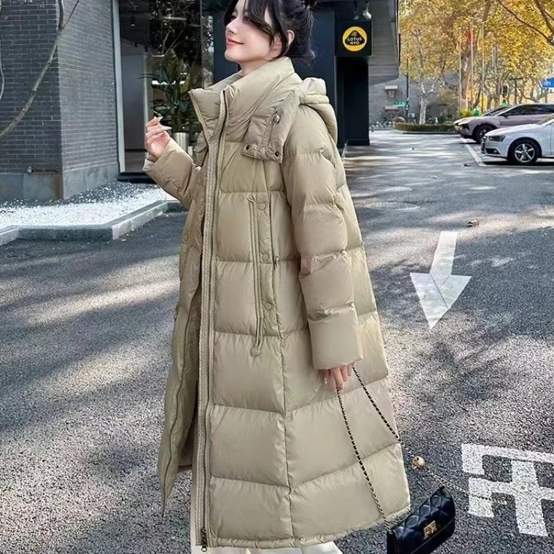 Women's White Goose Down Jacket, Long Coats, Thick Fashion Outerwear, Female Winter Coat, Korean Fashion, New, 2024