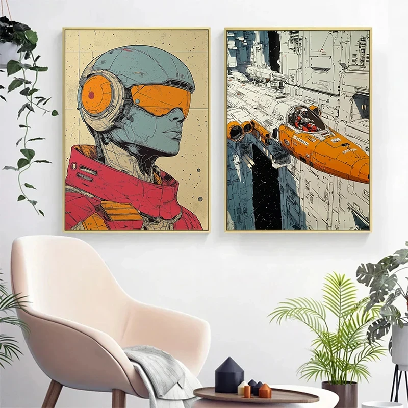 Vintage Sci-Fi Spacesuit Spacecraft Exploration Posters Canvas Printing Futurism Wall Art Picture for Living Room Home Decor