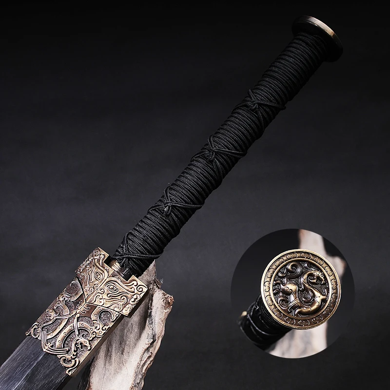 Full Size Real Metal Chinese Sword, Forged Damascus Steel Blade, Diamond Shape,Han Jian, Home Decoration Ornament - view 3