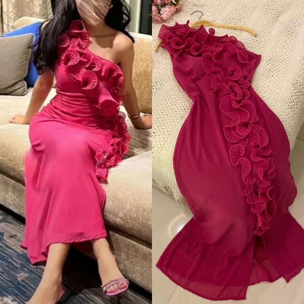 Vestido de quinceañera de corte a con un solo hombro, faldas hasta el tobillo con nudo, batas de noche de gasa, moda personalizada