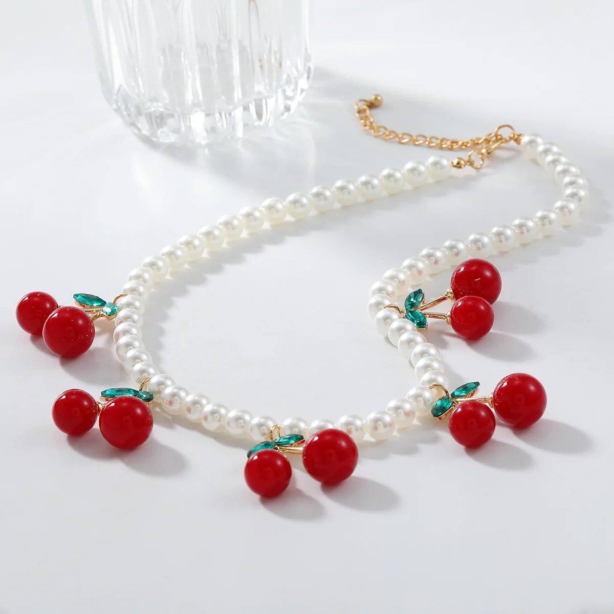 

2024 Trending Pearl Beaded Necklace Cute Cherry Pendant for Women High Quality Charm Fashion Jewelry