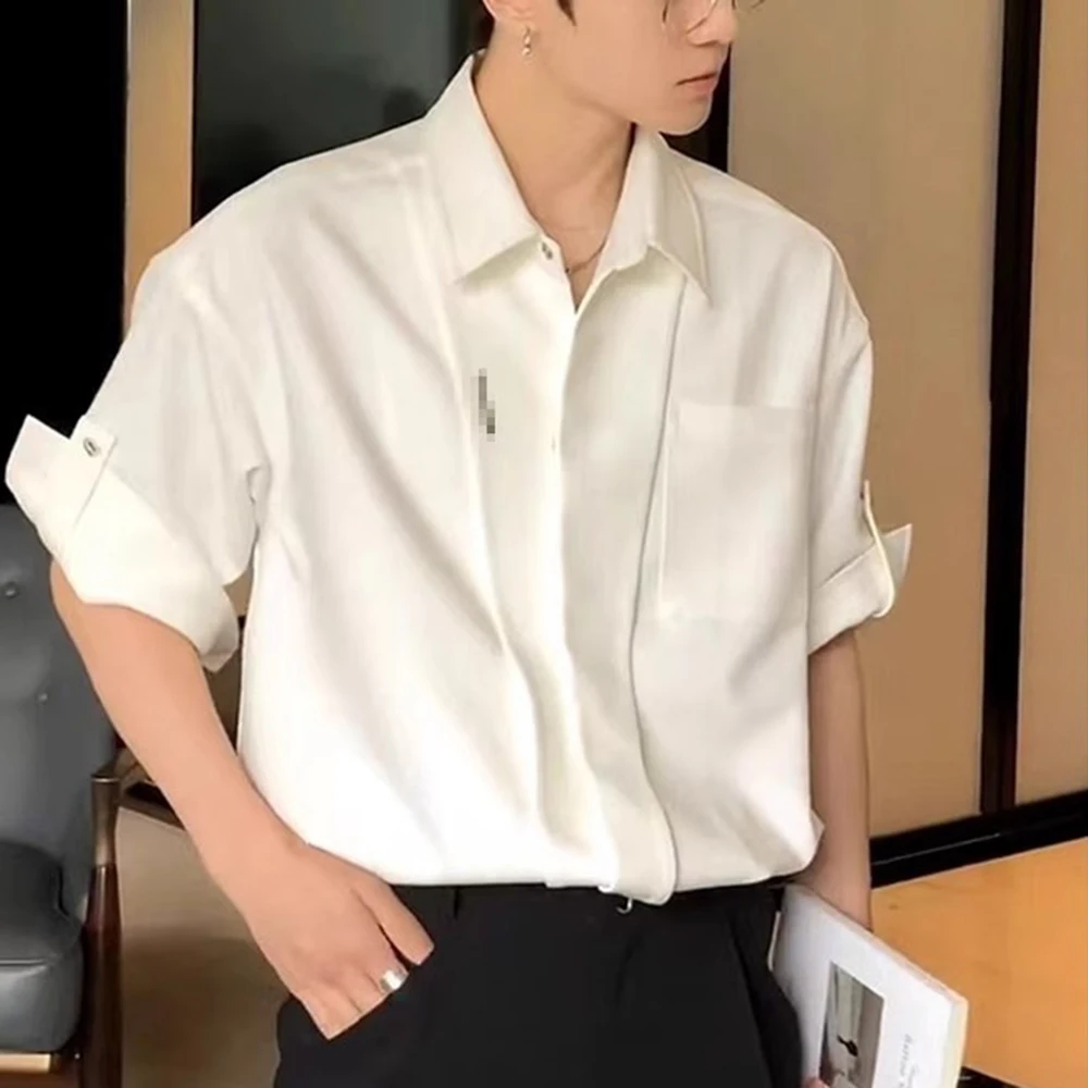 

Summer Men's Solid Color Short-Sleeved Shirt American Retro Fashion Trend Casual Simple Loose Breathable Niche New Men's Tops