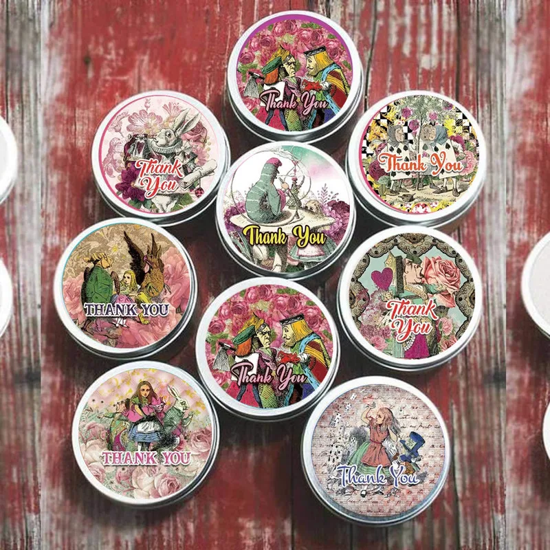 16 Designs Round Gothic Cartoon Alice In Wonderland Thank You Stickers 500pcs/roll Scrapbooking Wedding Party Gift Decor Labels