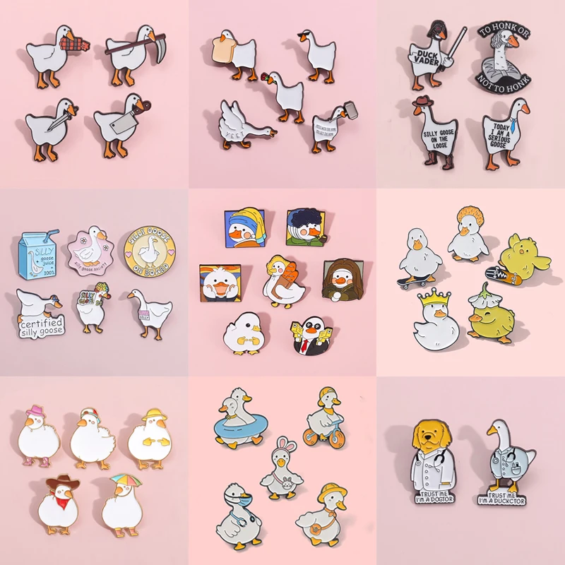 2-7 teile/satz Nette Gans Ente Gesammelt Emaille Pin Cartoon Schöne Tier Metall Brosche Revers Abzeichen Mode Schmuck Geschenke für Freunde