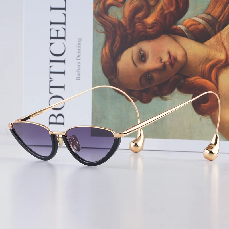 INS Mode Schwarz Gold Cat Eye Sonnenbrille für Frauen Limited Edition Klassische Luxus Handwerk Legierung Solar Gläser für Frauen