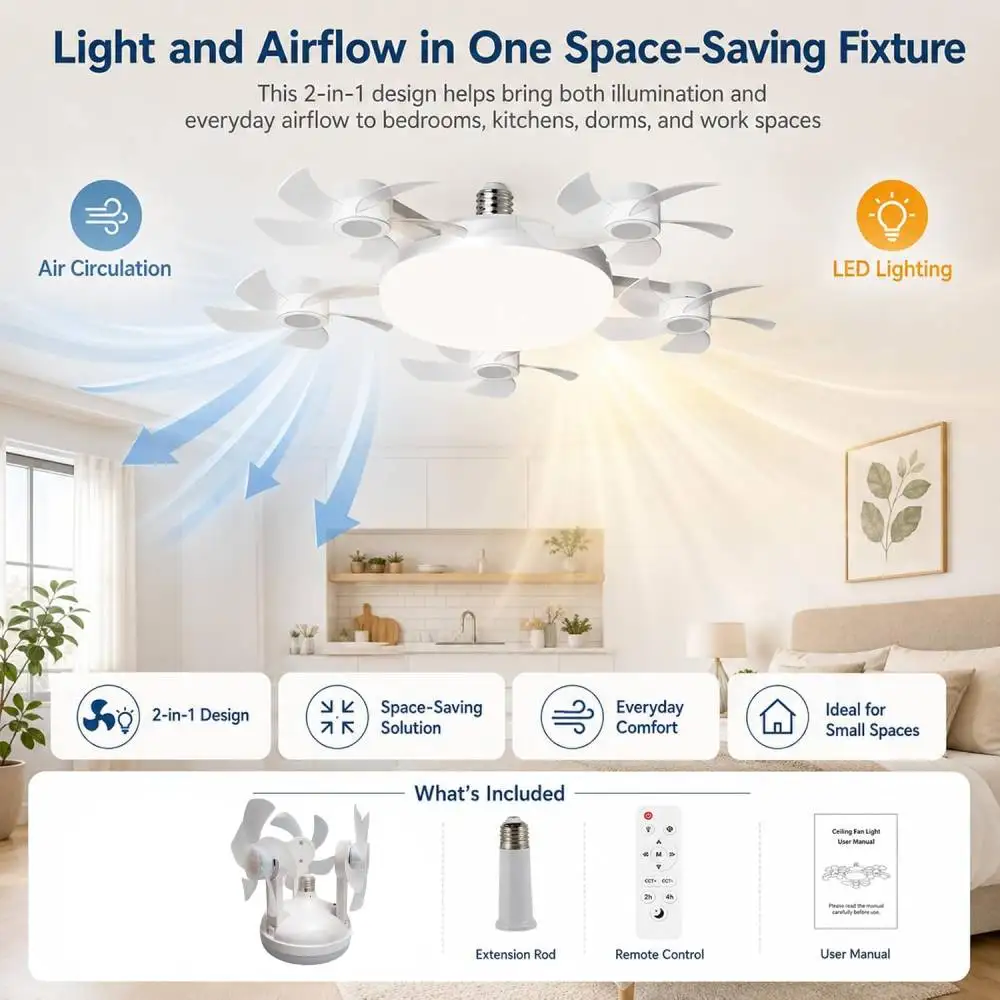 3/4/5 Heads Drone Style E27 Ceiling Fan Light 2-in-1 AC85-265V Three Colors LED Fan Lamp With Remote Control For Home Restaurant image 5