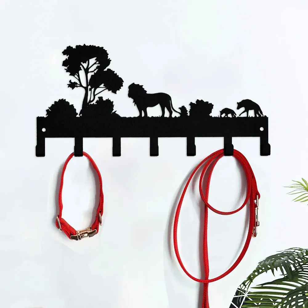 2D Metal Wall Mounted Key Hooks, Key Holder for Wall, Key Organizer Rack with 7 Hooks, Key Hanger Decor Lion Key Holder,