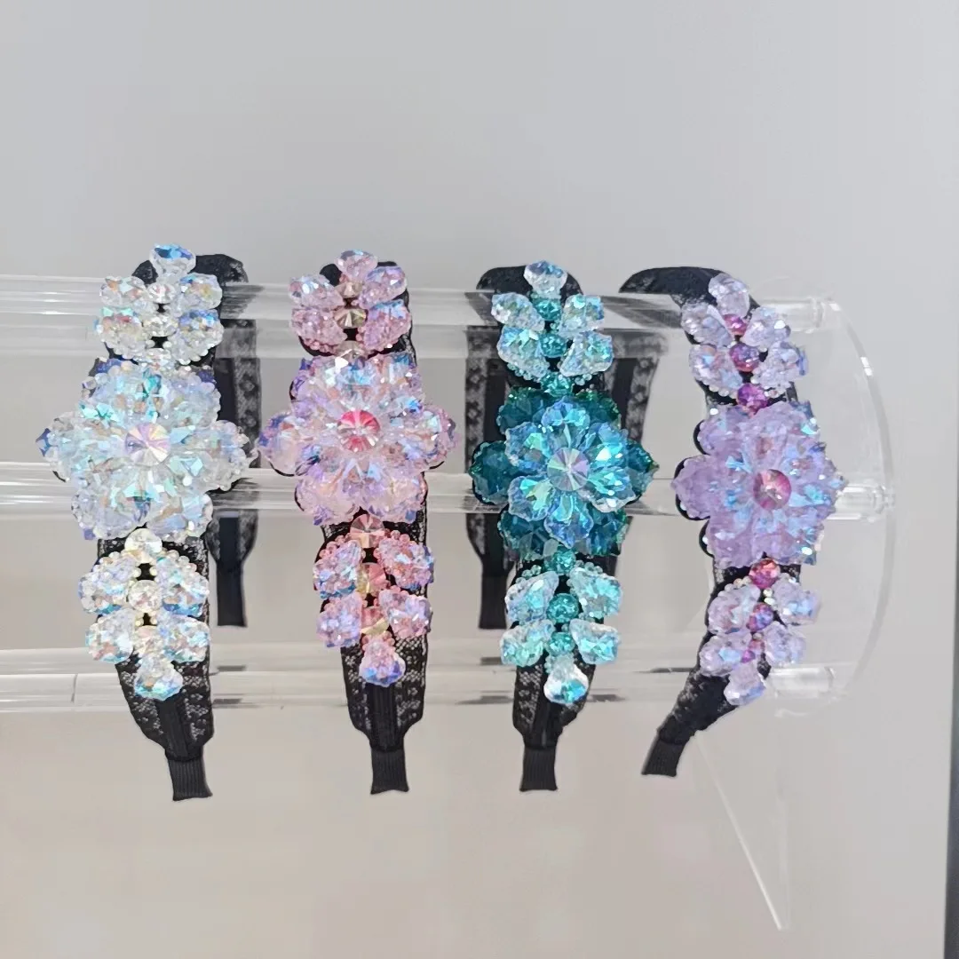 New crystal flowers gauze half circle of hair hoop adult woman temperament wide border sliding pressure hair hair accessories