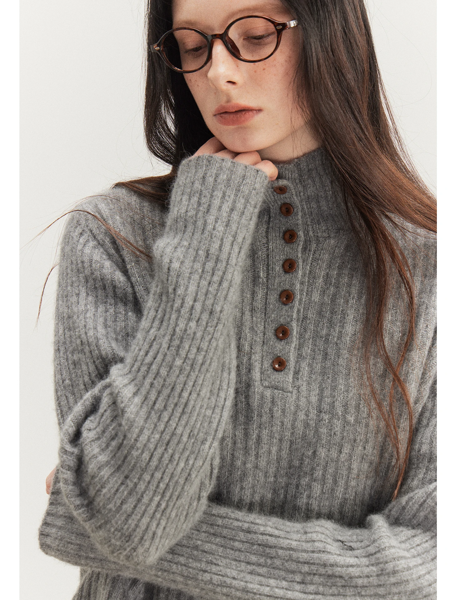 

High nce Sensation New Year Red f High Collar Button Knitted Sweater Women Autumn Winter New Stripe Wool Blend Ha...