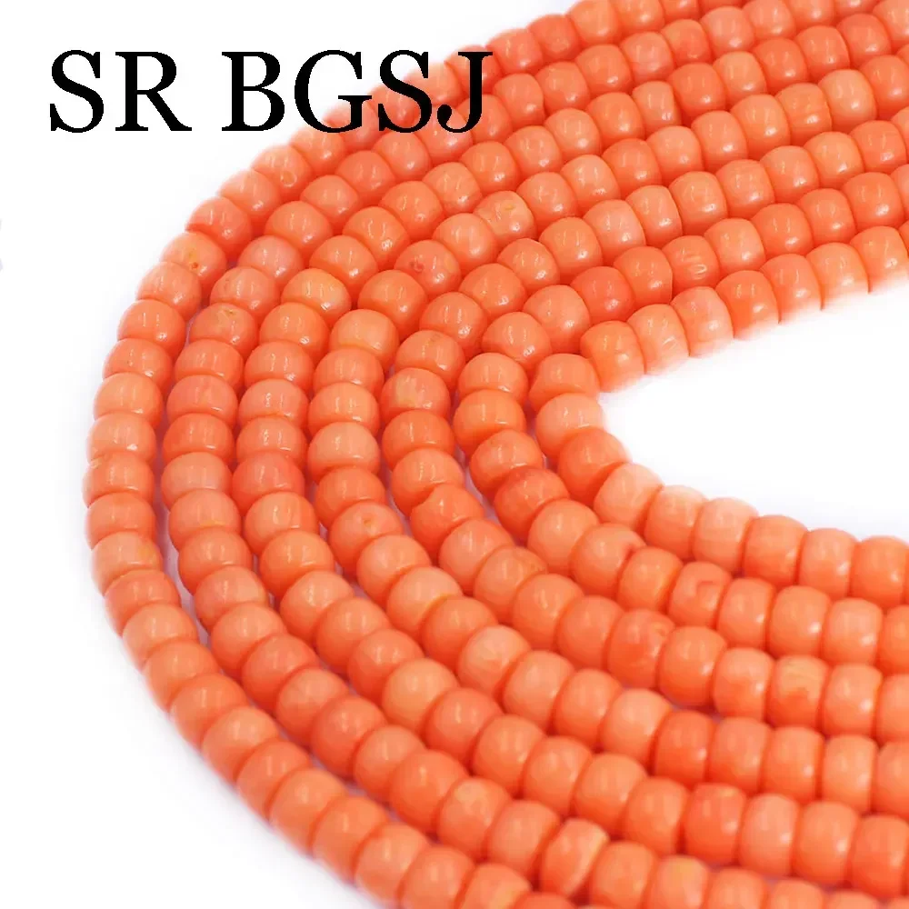 4x6mm Vintage Drum Rondelle Column Jewelry Making Genuine Natural Small Spacer Orange Sea Bamboo Coral Beads 15\