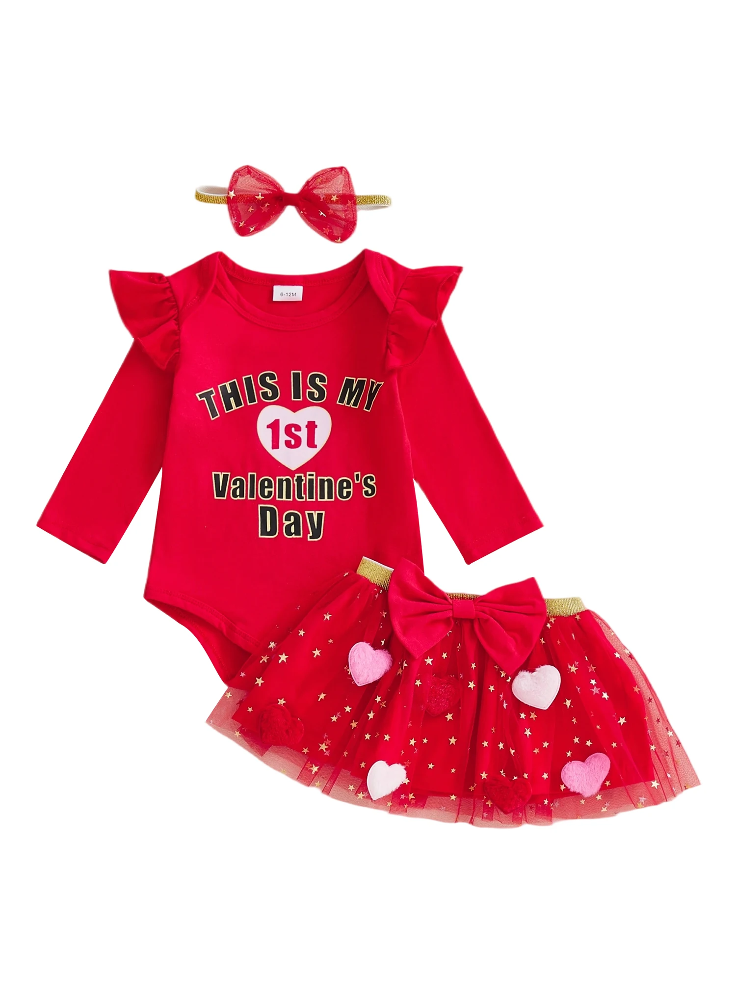 

Baby Girl My First Valentine s Day Outfit Long Sleeve Romper Tutu Skirt Bow Headband 3 Piece Set - Adorable and Festive