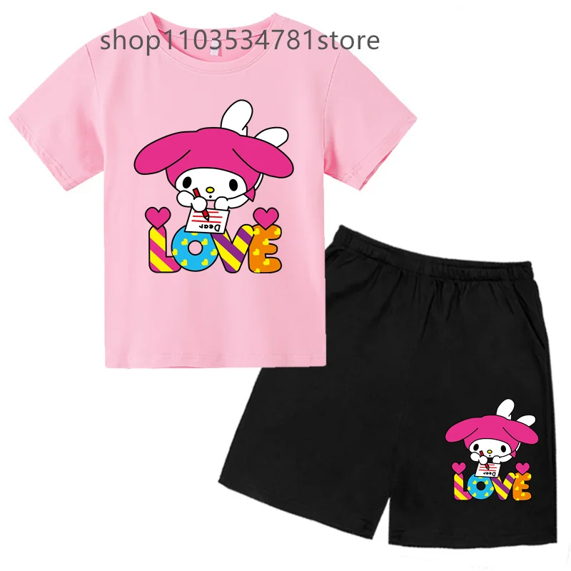 Boys Summer Love   Print Summer Casual T Shirt Set Boys Girls Sports Suit Short Sleeve 4T-14T Kids Tops Sets