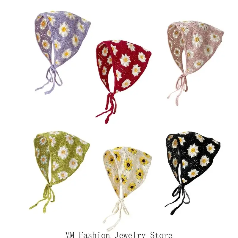 

Bohemian Flower Scarf Hollowed Headbands Vacation Headcovering Bandana Headwrap for Various Occasion and Outfit
