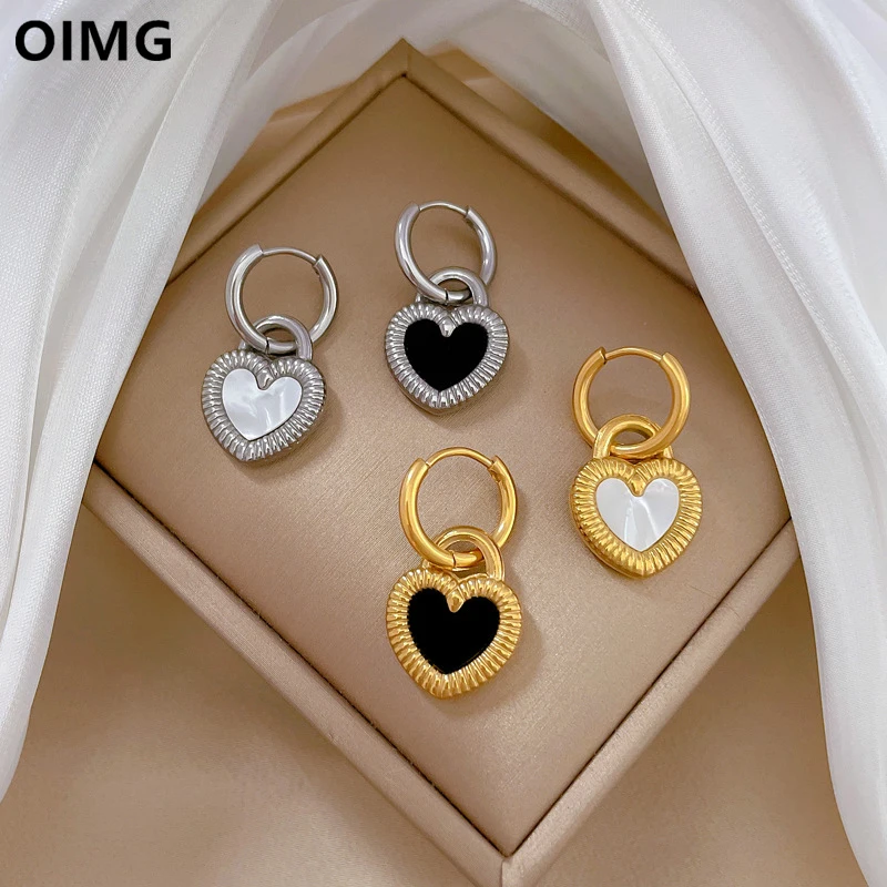 OIMG 316L Stainless Steel Gold Plated Not Fade Fashion Charm Natural Shell Hoop Earrings For Women Girls Handmade Jewelry