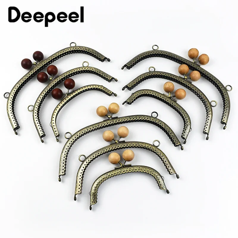 1/2/5Pcs Deepeel Metal Embossed Bag Handles Semicircle Purse Frame Wood Bead Wallet Kiss Clasp DIY Handmade Sewing Accessory