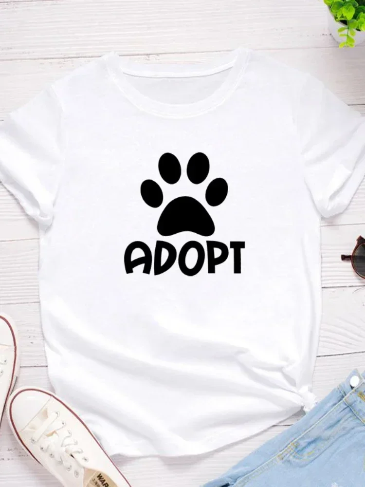 2024 Dog Paw Adopt Print Women T Shirt Short Sleeve O Neck Loose Women Tshirt Ladies Tee Shirt Tops Clothes Camisetas Mujer y2k