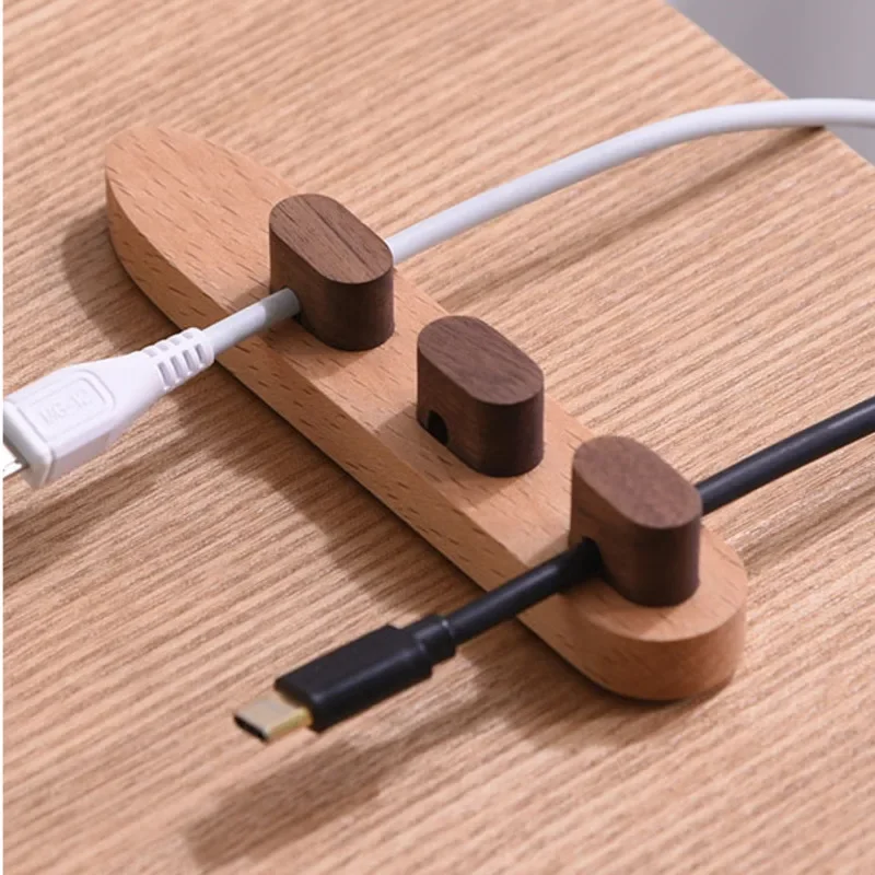 

Solid Wood Cable Organizer, Minimalist Wire Winding Holder, Data and Charging Cable Clip, No-Punch Installation Desk Accessory