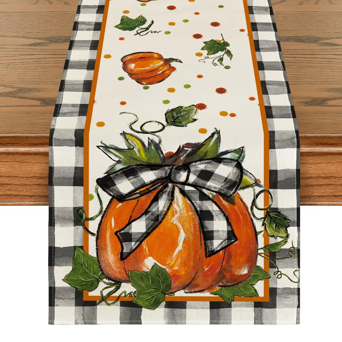 

Pumpkin Bow Buffalo Plaid Fall Table Runner, Autumn Kitchen Dining Table Decoration, Home Party Decor