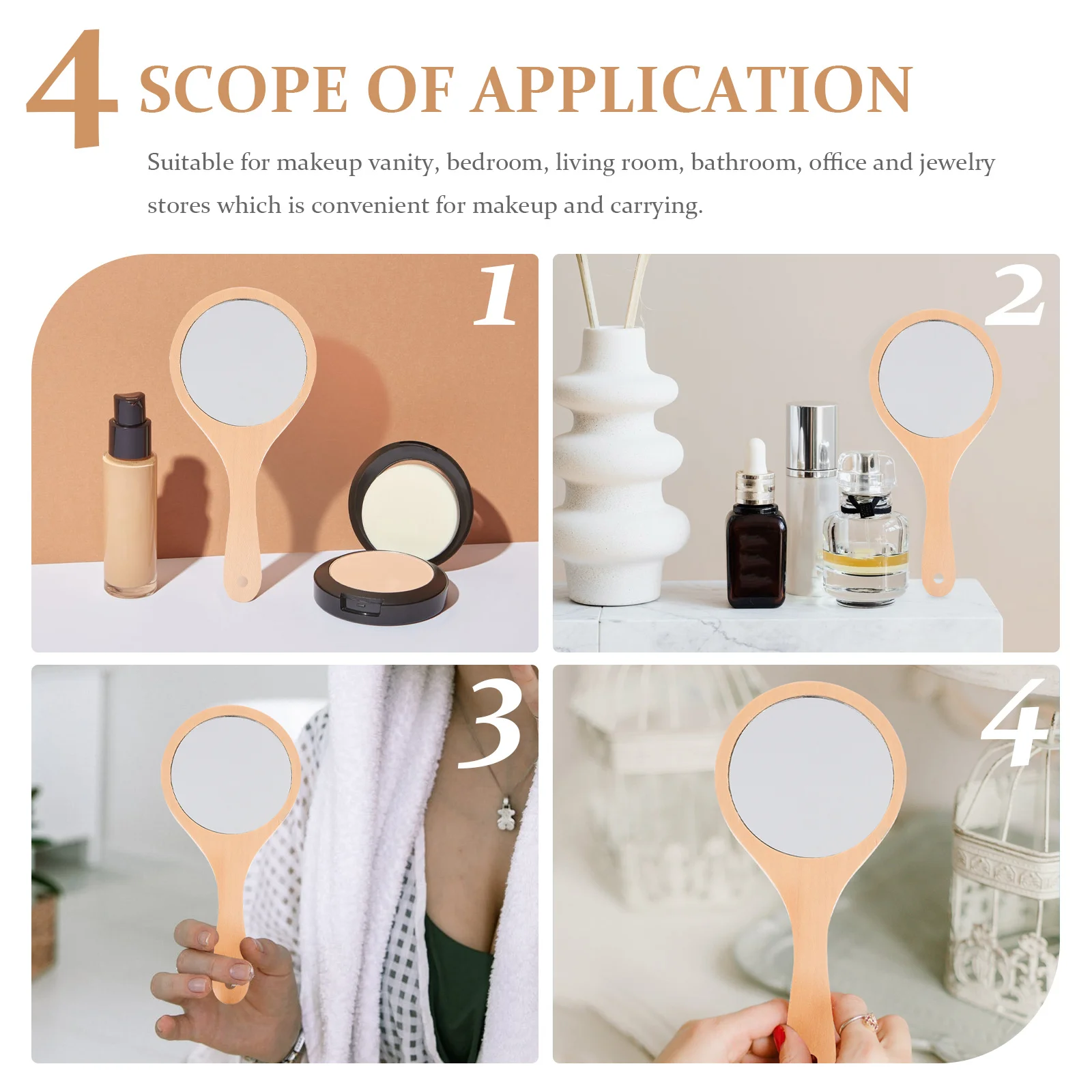 NOLITOY Vintage Drewniane Lusterko do Makijażu Przenośne Okrągłe Lusterko Kosmetyczne dla Kobiet