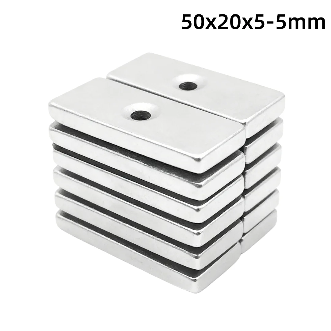 50x20x5-5mm Strong Block Magnetic Magnet With Hole 5mm For Fridge, DIY, Building, Scientific, Craft 50x20x-5-5 50*20*5-5