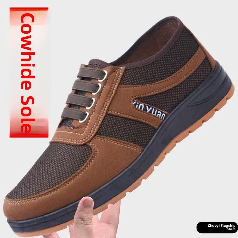 

Мужские дышащие повседневные слипоны из ткани с защитой от запаха, весна-лето, нескользящие, износостойкие, с подошвой из бычьего сухожилия, для работы и повседневной носки