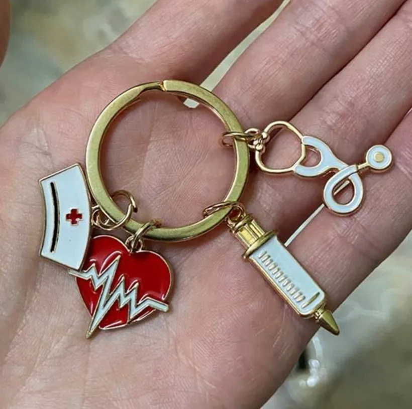 Love Ecg Stethoscope Syringe Nurse Cap Medical Tool Key Ring Nurse Doctor Gift Keychains