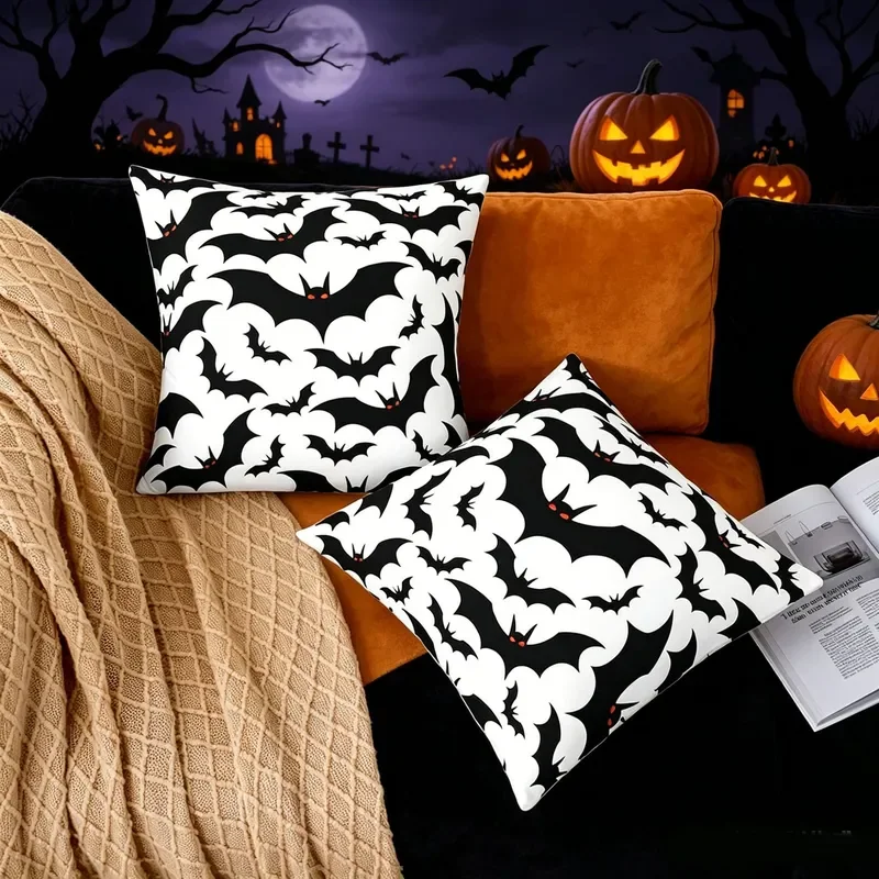 Cross-border Halloween pillow cover, bat printing sofa decorative cushion cover, home atmosphere sofa decorative pillow