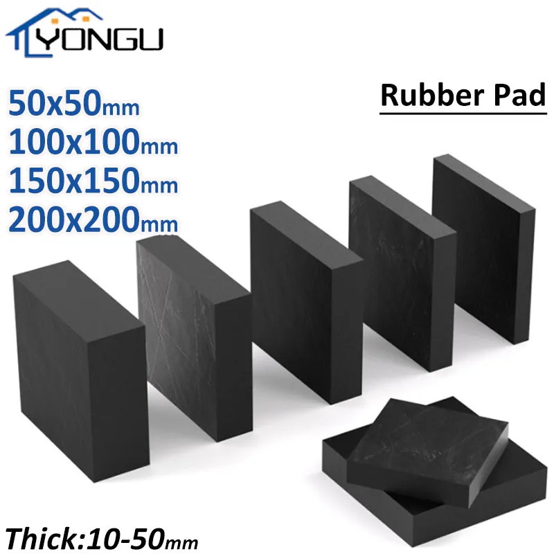 1Pc Black Rubber Pad Sheet Block Elastic Anti Slip Damping Shockproof Gaskets Pad 50X50mm 100x100mm 200x200mm