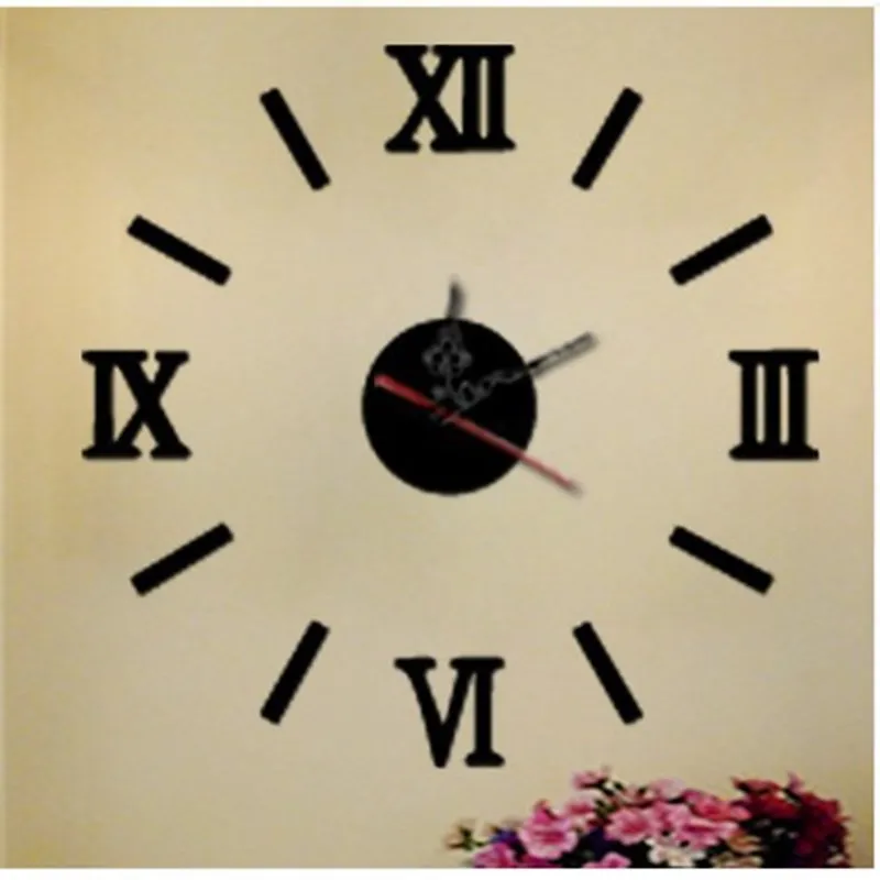 DIY Quartz Clocks sticker 3D wall clock Roman numeral mirror acrylic home wall Self Adhesive Hanging Watch decoration sticker