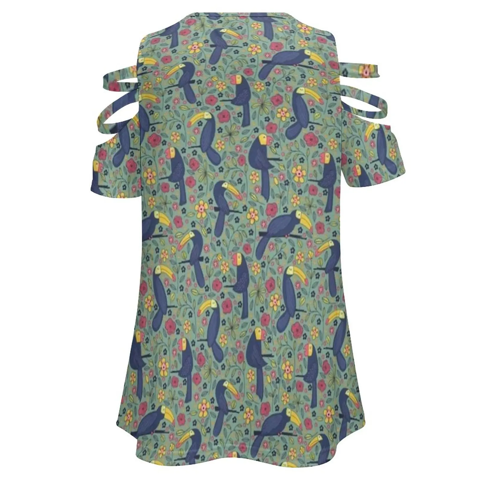 Pattern 83-Toucans And Parrots Tropical Dream Women'S T-Shirt New Fashion Printed Zipper V-Neck Short Sleeve T Shirts Casual