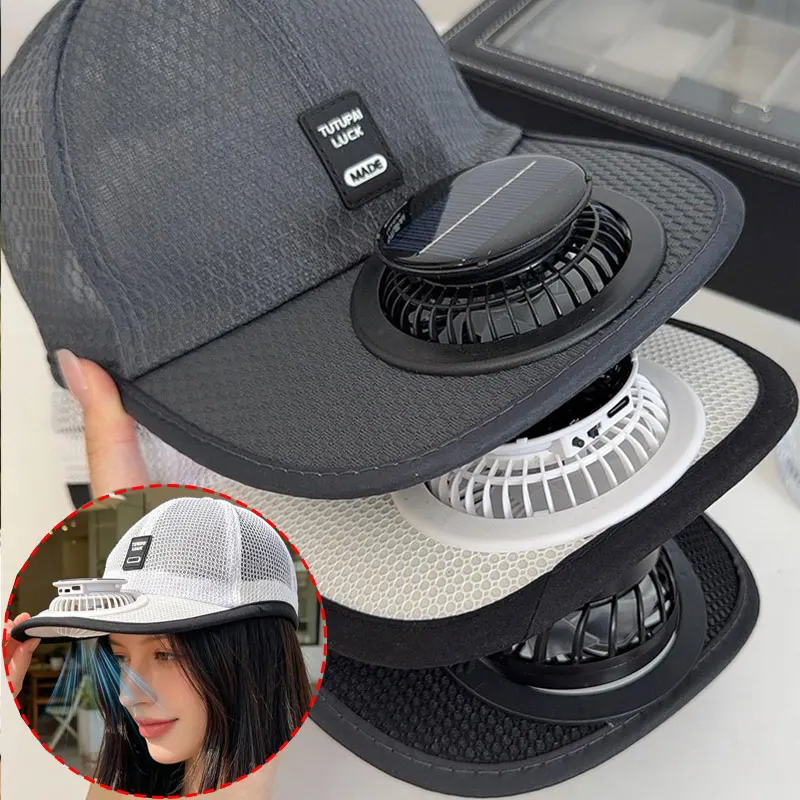 E9 Solar Powered Cap with Fan Summer Breathable Mesh Sun Protection Outdoor Baseball Hat Men USB Rechargeable Cooling Headwear