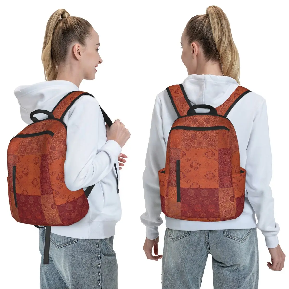 Vintage Bohemian Quilt In Burnt Orange Backpack Daypack Large Capacity Kids BookBag School Bag Shoulder Bags for Men Women - view 2